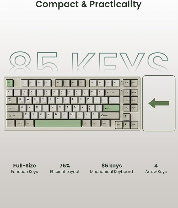 Kisnt KN85 Wireless Mechanical Gaming Keyboard, 75% Layout with RGB Backlit, Custom Hot Swappable, Creamy Sound, Bluetooth/2.4GHz/USB-C Compatible with Windows/Mac/PC (Industrial Gray,Linear Switch)