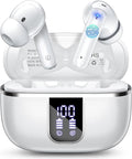 Wireless Earbuds, Bluetooth 5.4 Headphones with 4 Noise Cancelling Mic, 46H In-Ear Buds with 3D Bass Stereo Sound, Small Ears, LED Display, Calls Sports Workout, IPX7 Earphones for Android iOS, White