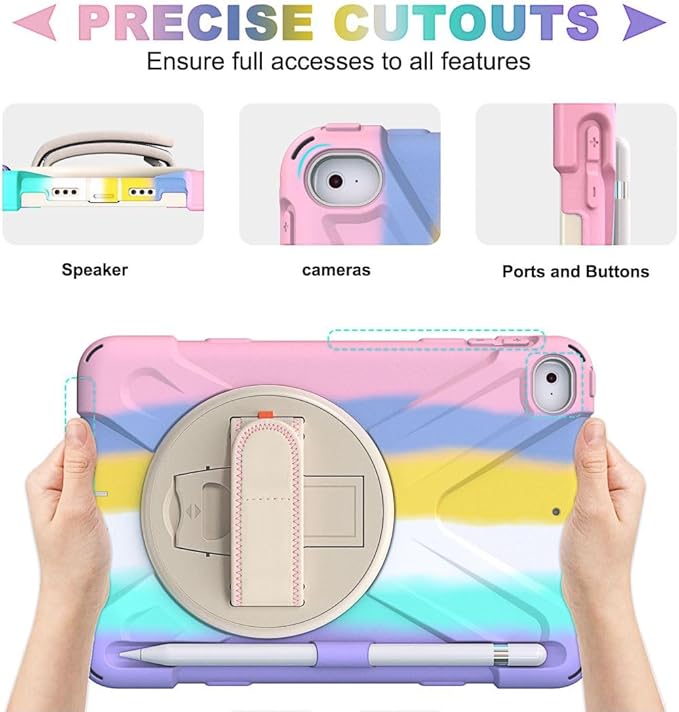 BRAECNstock Kids Case for Apple iPad mini 5/4 7.9" 2019/2015, Shockproof Protective with Pencil Holder, Rotating Hand Strap & Stand, Shoulder Strap, Case for iPad mini 5th/4th Gen, Colorful Pink