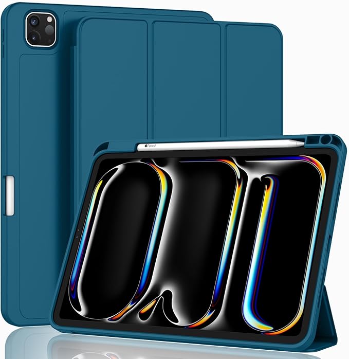 ZryXal iPad Pro 11 Inch Case (M5) 2025/ (M4) 2024 (Model: A2836/A2837/A3006), Trifold Stand Smart Cover with Pencil Holder and Soft TPU Back, Auto Wake/Sleep (Teal)