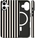 Magnetic for iPhone 16 Case Cute Stripes Phone Case, Shockproof Slim TPU and Hard PC Protective Phone Cover Compatible with MagSafe Designed for Women Girls, Black and White