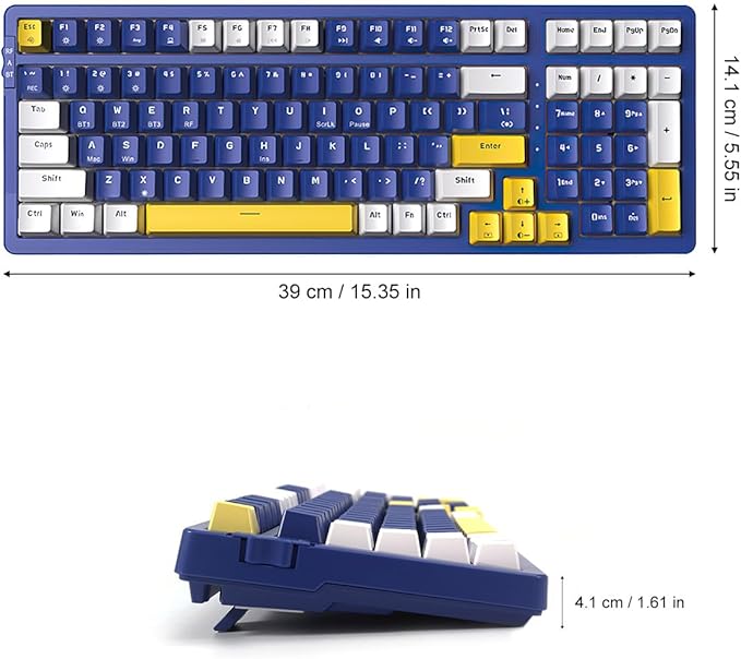 Merdia Wireless Mechanical Keyboard, Triple Mode 2.4G/USB-C/BT Gaming Keyboards 100 Keys Ice-Blue Backlit, Brown Switch Keyboard | Rechargeable Mechanical Gaming Keyboards | Blue/White/Yellow