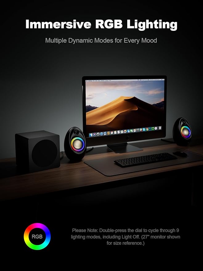 Bluedee Computer Speakers with Subwoofer, 2.1 PC Speakers with Deep Bass and 80W Peak Power, Adapter Powered, Bluetooth 5.4 & USB/USB-C/AUX-in, RGB Desktop Speakers for Computer, Laptop, Monitor