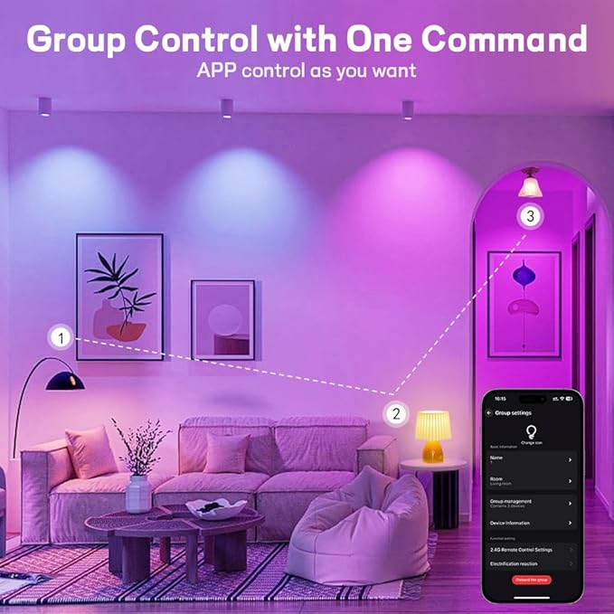Smart Led Light Bulbs, Wi-Fi Magic Home Light Bulbs for Alexa & Google Assistant, E26, A19 Music Sync Color Changing Light Bulb, APP Remote Control on/off, Wireless, Bluetooth, 800LM, 60W,4Pack