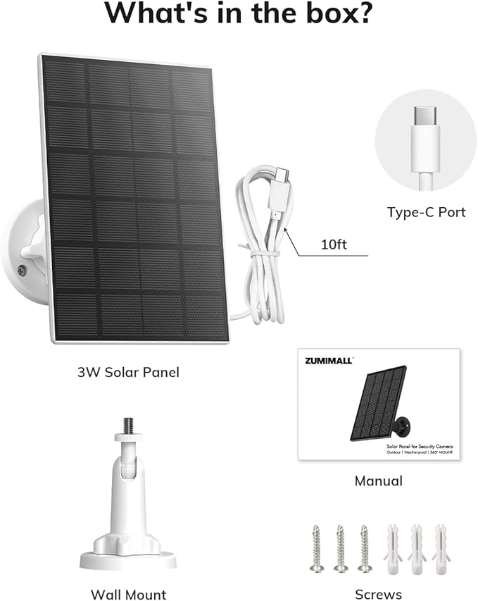 ZUMIMALL Security Cameras Wireless Outdoor with Magnetic Mount, 2K, 2.4G WiFi,3W Solar Panel with 10ft Type C Cable