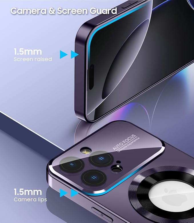 MAKAVO Magnetic for iPhone 16 Pro Max Case, Compatible with MagSafe, Built-in Camera Lens Protector, Logo View, Military Grade Drop Protection Phone Cover, Purple