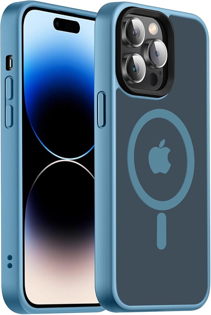 Magnetic Case for iPhone 14 Pro Max Case [10FT-Grade Drop Tested & Compatible with MagSafe] Translucent Anti-Fingerprint Anti Shockproof Protective Shell 6.7 Inch, Light Blue