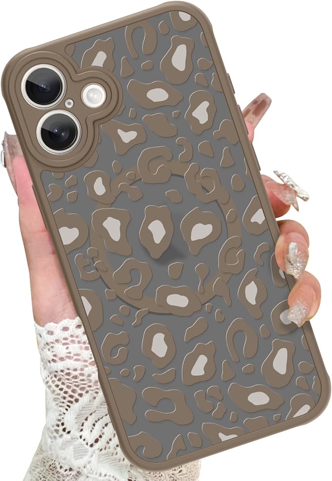 KANGHAR Case Compatible with iPhone 17 Brown Leopard Printed Pattern Compatible with Magsafe Cute Cheetah Protective Magnetic Case for Girls Women 6.3"
