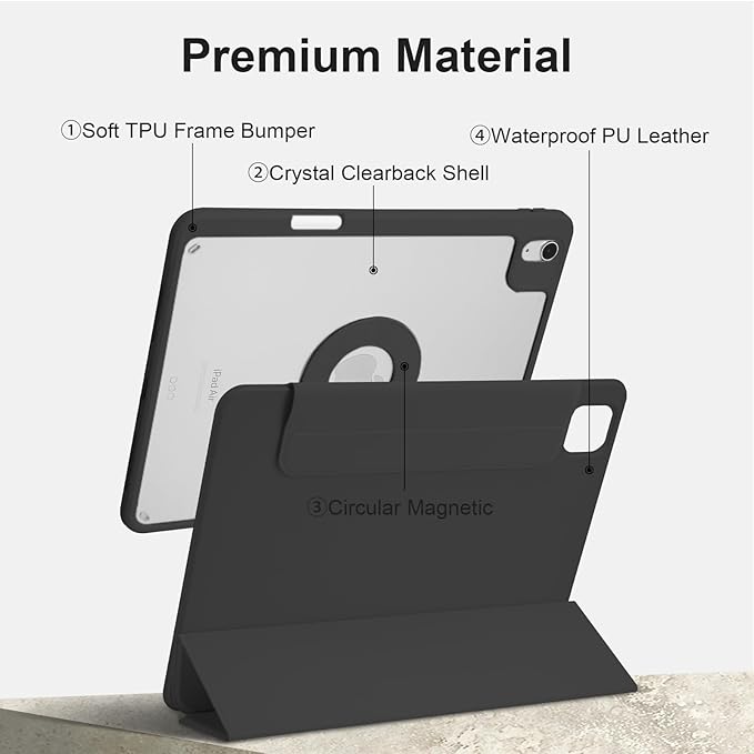 Case for iPad Air 11 Inch M4/M3/M2 2026/2025/2024, iPad Air 10.9" 5th/4th Gen. 2022/2020, iPad Pro 11" 4th/3rd/2nd 2022/2021/2020 with Pencil Holder, Vertical Stand, Detachable Magnetic, Black