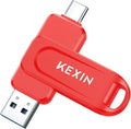 KEXIN Dual 32GB Flash Drive USB-A & Type-C Thumb Drive 3.0 100MB/s Swivel USB Drive 32GB Memory Stick for Smartphone Tablet iPhone 15/16 Car Game Console, Red