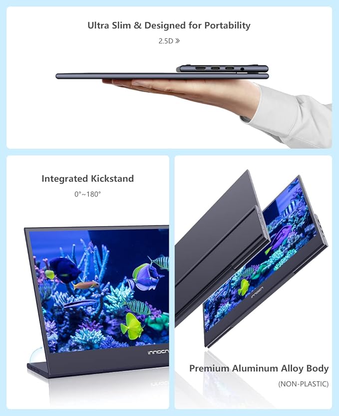 INNOCN 15.6" 4K Portable Monitor Touchscreen 3840 x 2160 USB C HDMI External Gaming Monitor Second Computer Screen Travel Portable Monitor for Laptop w/Kickstand