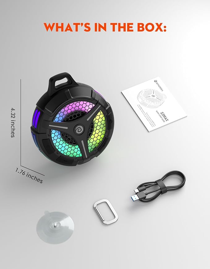 Waterproof Bluetooth Shower Speaker with Suction Cup, IPX7 Bathroom Speaker, 15W Loud Stereo Sound, Deep Bass, TWS Pairing, RGB Lights, Portable Speaker Gift for Men & Women