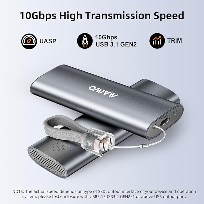 MAIWO M.2 NVMe SSD Enclosure Tool Free, USB 3.1 10Gbps with UASP Trim, M.2 NVMe PCIe SSD to USB C Adapter Reader Case 8TB Capacity