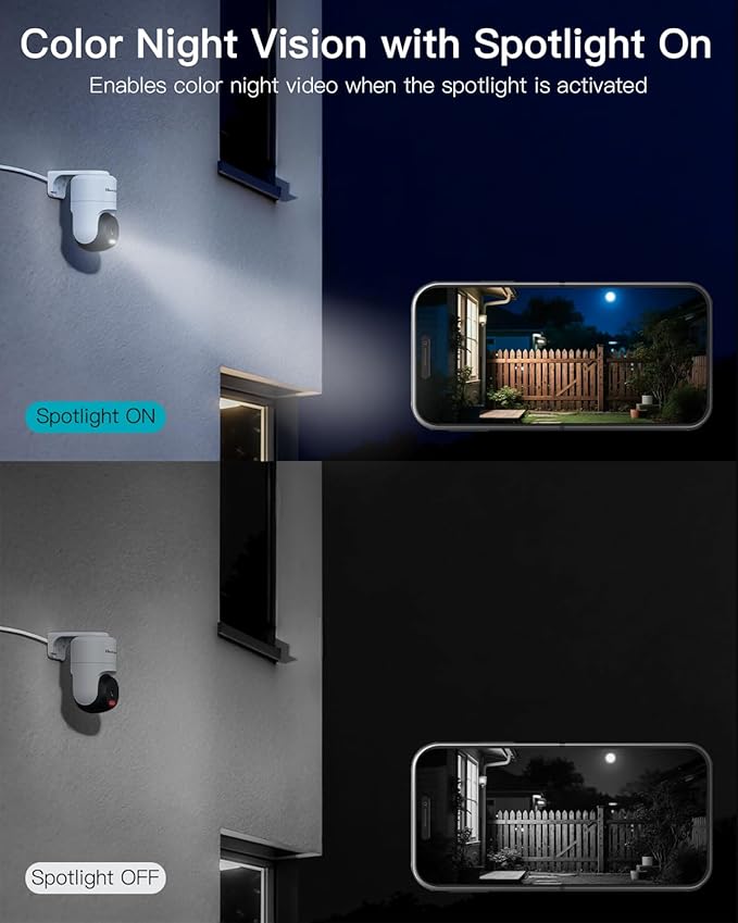 VIMTAG Pan/Tilt Outdoor Security Camera, 2.5K 4MP WiFi Home CCTV Camera, 360° View & Motion Tracking, Color Night Vision, 2-Way Audio, AI Detection Alarm, IP66, Cloud & SD Card Storage, Works w/Alexa