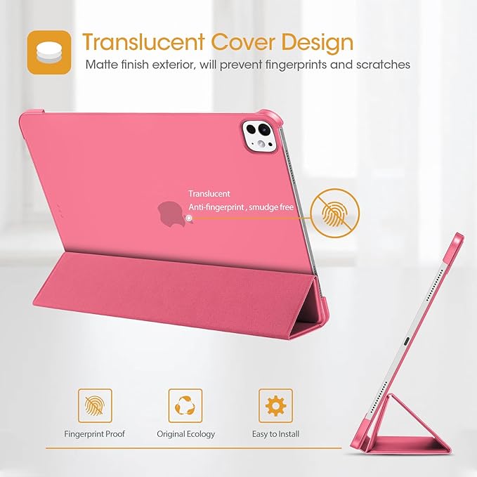 ProCase for iPad Pro 13 Inch Case M5 2025/ M4 2024, Smart Cover iPad Pro M5 M4 Case 13 Inch, Slim Stand Translucent Hard Shell Back, Supports Touch ID, Auto Wake/Sleep -Melonpink