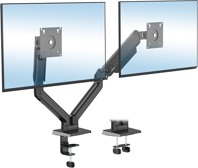 Mount-It! Dual Monitor Mount, Full Motion Spring Arms, Fits 17–32″ Screens up to 19.8 lbs Each, VESA 75x75 & 100x100, Tilt/Swivel/Rotate, Clamp or Grommet Dual Monitor Desk Mount