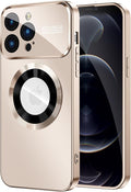 MAKAVO Magnetic for iPhone 12 Pro Max Case, Compatible with MagSafe, Built-in Camera Lens Protector, Logo View, Military Grade Drop Proof Phone Case Cover, Desert Titanium