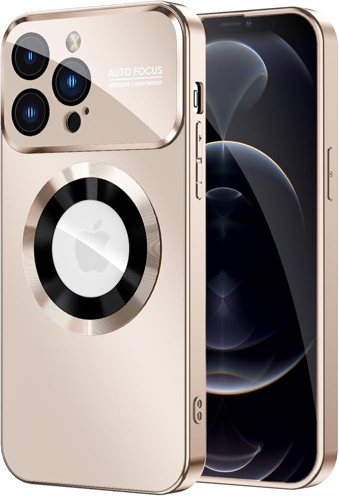 MAKAVO Magnetic for iPhone 12 Pro Max Case, Compatible with MagSafe, Built-in Camera Lens Protector, Logo View, Military Grade Drop Proof Phone Case Cover, Desert Titanium
