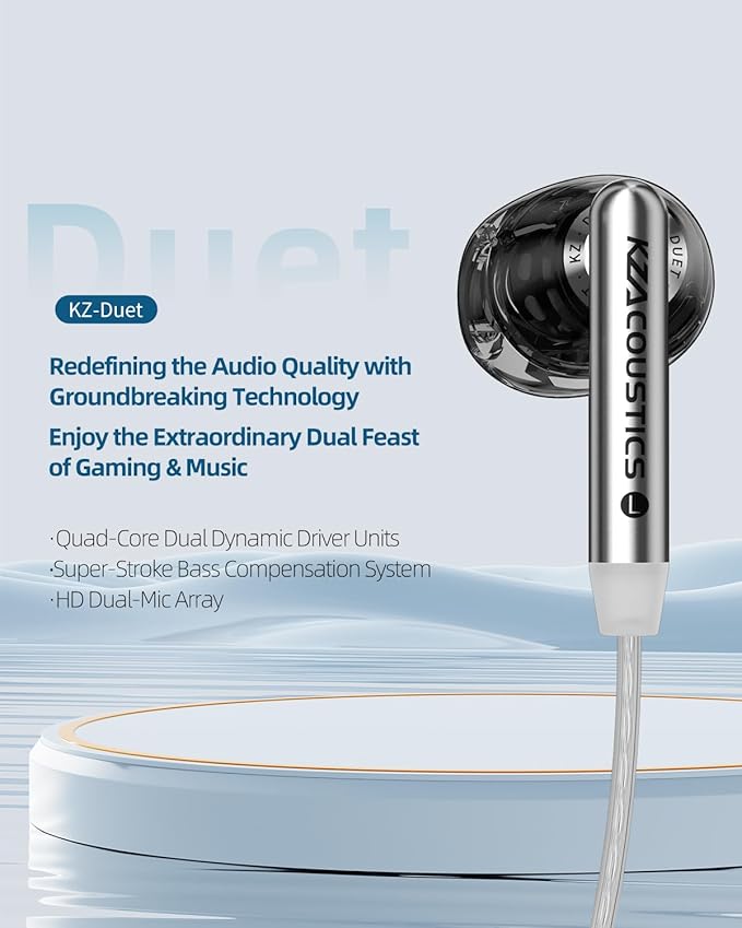 KZ Duet USB C Headphones, Wired Earbuds for Samsung S25 S24 S23 FE S22 S21 S20 A53 A54 Type C Noise Isolating Fit IEM Built-in DSP Sound Card with EQ for iPhone 17 16 Pro Pixel 9 Pro (White, DSP Mic)