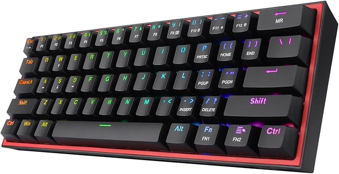 Redragon K617 Fizz 60% Wired RGB Gaming Keyboard, 61 Keys Hot-Swap Compact Mechanical Keyboard w/ 16.8M RGB Backlight, Red Inner Design, Programmable Linear Red Switch, Pro Software