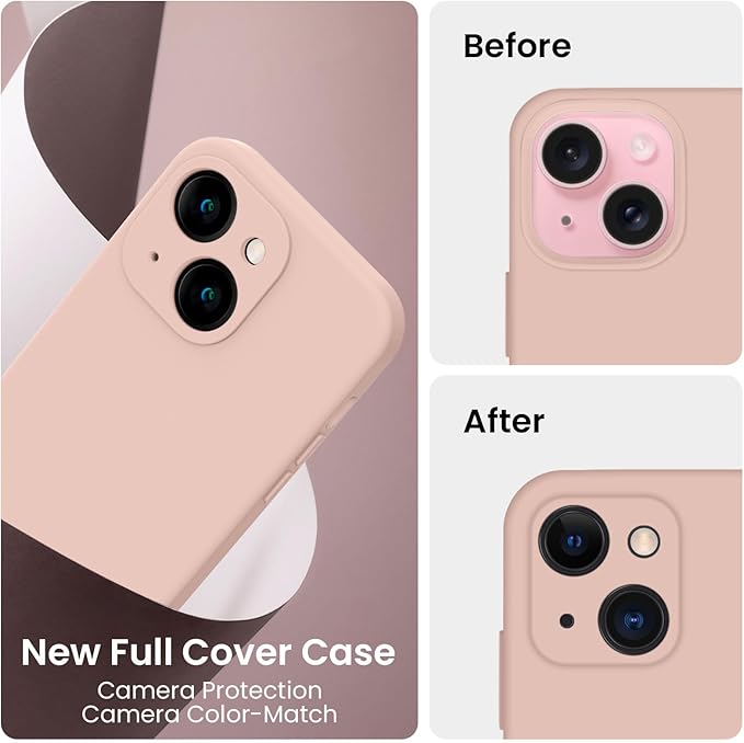 FireNova Designed for iPhone 15 Case, Silicone Upgraded [Camera Protection] Phone Case, Soft Anti-Scratch Microfiber Lining Inside, 6.1 inch, Pinksand