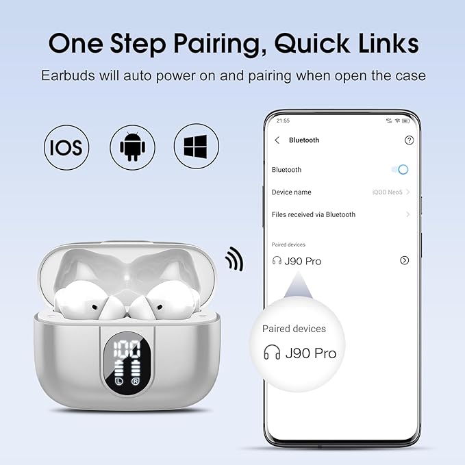 Wireless Earbuds, Bluetooth Headphones HiFi Stereo, 40H Playtime in-Ear Earbud, 2024 Bluetooth 5.3 Earbuds with LED Power Display, IP7 Waterproof Wireless Earphones Sport Headset for Android iOS