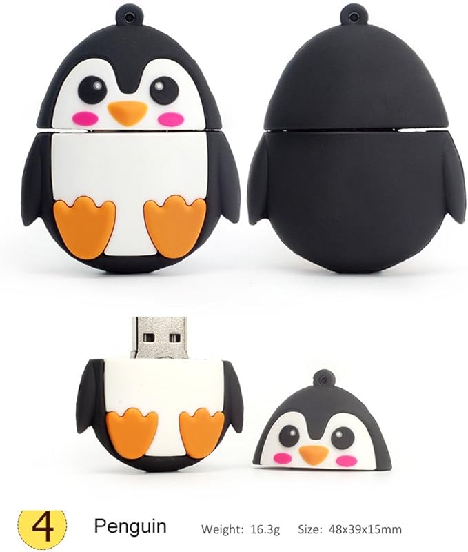 5x32GB USB Flash Drive with Chain Cute Animals Owl Penguin Bee Fox Computer Memory Stick USB 2.0 for Students