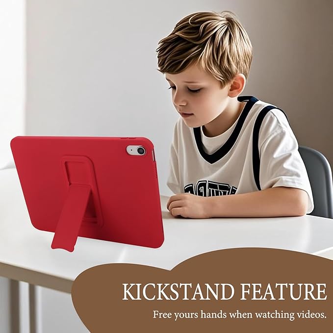 Shockproof Case for iPad 10th/11th Gen, TPU & Hard PC Back Cover with Kickstand Feature Screen & Camera Defense Cleaning Cloth + Stylus Included for iPad 11th 10th Gen, Red