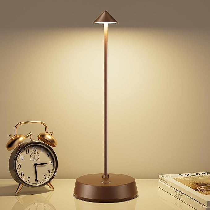 Rechargeable Cordless Small Table Lamp,6000mAh Battery Operated,LED Touch Dimmable Modern TableTop,Portable Outdoor Wireless Bedside Night Light for Restaurant/Dining/Bedroom/Living Room/Coffee(Brown)