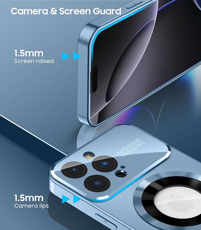 MAKAVO Magnetic for iPhone 16 Pro Case, Compatible with MagSafe, Built-in Camera Lens Protector, Logo View, Military Grade Drop Proof Phone Cover, Sierra Blue