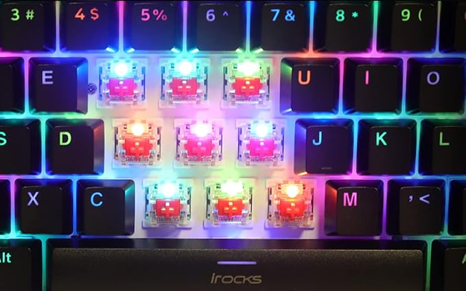 i-rocks K71M RGB Mechanical Gaming Keyboard with Media Control Knob, Switches (Red), 107 Keys w/Full NKRO, PBT Keycaps, Multimedia Hotkeys, Detachable USB-C Cable and Onboard Storage, Black