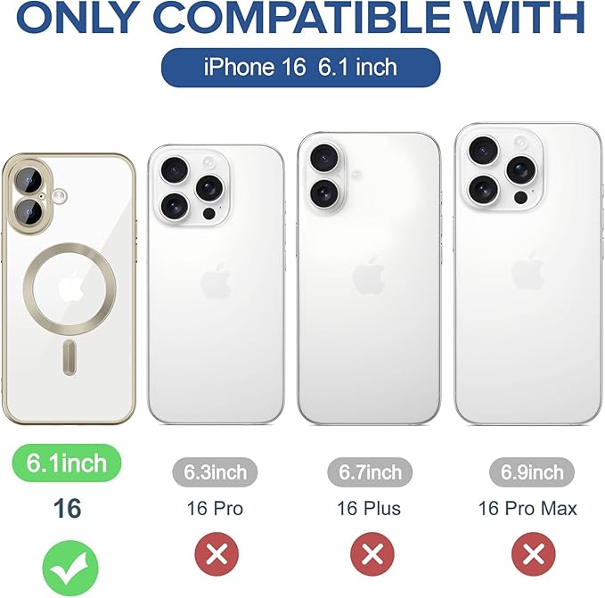 Hython Magnetic Clear for iPhone 16 Case with Camera Lens Protector [Compatible with MagSafe] Luxury Plating Edge Slim Soft TPU Cover Protective Phone Case for iPhone 16 6.1", Matte Gray