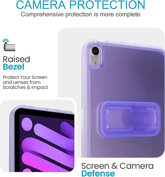 Slim Case for iPad mini 7 (A17 Pro) 2024/ Mini 6 8.3'', Built-in Kickstand Non-Slip Military Grade Drop Protection Rugged for iPad mini 7th 6th Generation, Purple