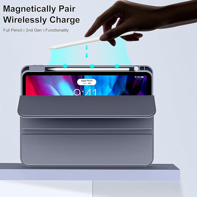 KENKE for iPad Pro 11 Inch Case 4th/3rd/2nd/1st Generation 2022/2021/2020/2018 Magnetic Attachment 2nd Pencil with Right Side Pencil Holder Soft Slim PU Cover Auto Wake/Sleep (Purple)