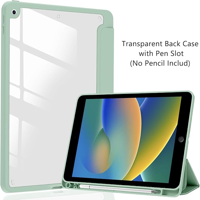 JOYLAND Lovely Christmas Snowman Case for iPad Air 11 Inch M3(2025) / M2(2024), iPad Air 5th(2022) / 4th (2020) Gen 10.9 Inch, Clear Hard Back Green Case with Pencil Holder Trifold Stand Tablet Cover