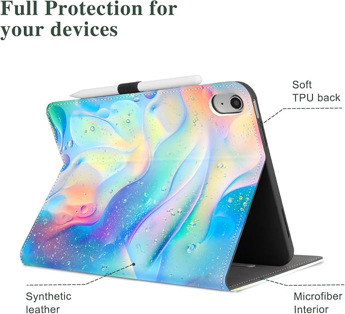 Vimorco Case for iPad (A16) 11th Generation 2025, for iPad 11th/10th Generation Case, Faux Leather Protective Adjustable Cover, Auto Sleep/Wake, Card Pocket with Pencil Holder, Raindrop