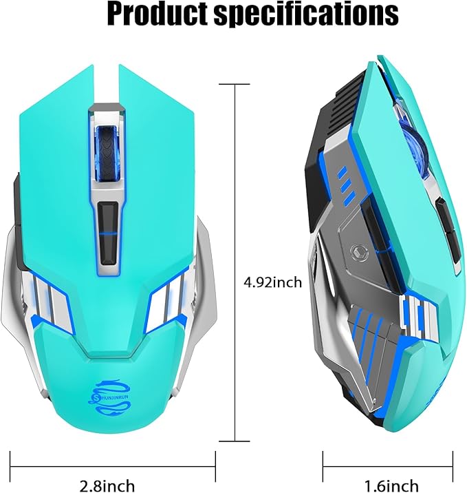 Bluetooth Gaming Mouse, RGB Rechargeable USB Wireless Mouse, Quiet Click, LED Backlit, Ergonomic, with Side Button, 6 Button, DPI Adjustable, Computer Mice for Laptop PC MacBook Chromebook - Green