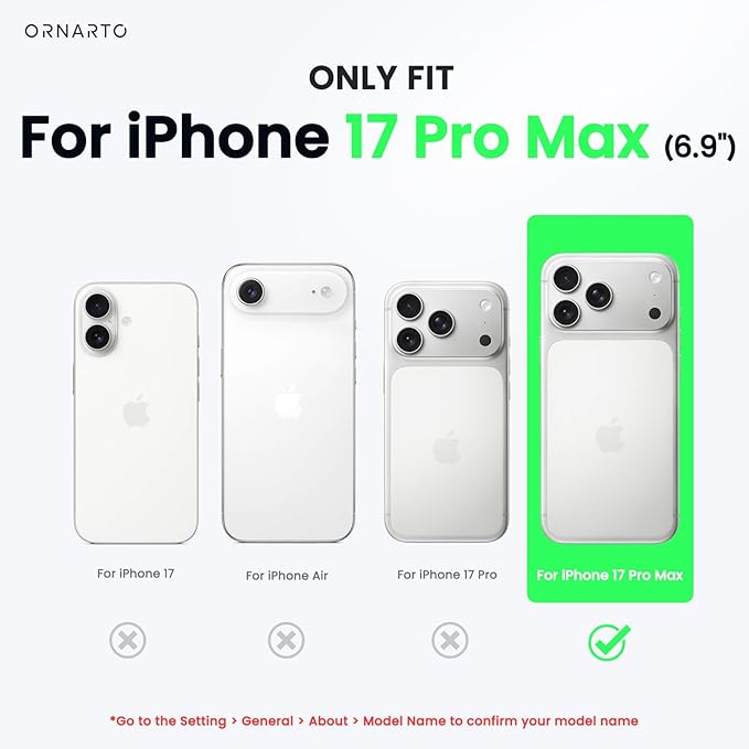 ORNARTO Air Case for iPhone 17 Pro Max Clear | Military-Grade Drop Protection | Camera Control Button | Compatible with MagSafe | Built-in Air Phone Cover - Gray