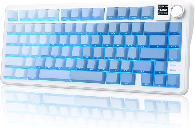 Rii RK805 Wireless Gasket Mechanical Keyboard with TFT Screen and Knob,75% Creamy Gaming Keyboard with RGB Backlight,Tri-Mode BT/2.4G/USB-C,Hot Swappable,for Windows/Mac/Linux(Blue Gradient)