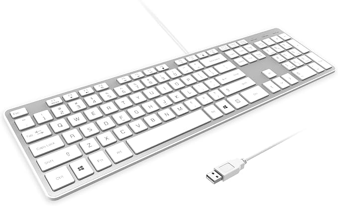 USB Wired Keyboard for window,Comfortable Quiet Chocolate Keys, Durable Ultra-Slim Wired Computer Keyboard(QWERTY) for PC, Windows 11/10/8/7/XP/Vista KB1430 (Sliver, Wired Keyboard For Windows)