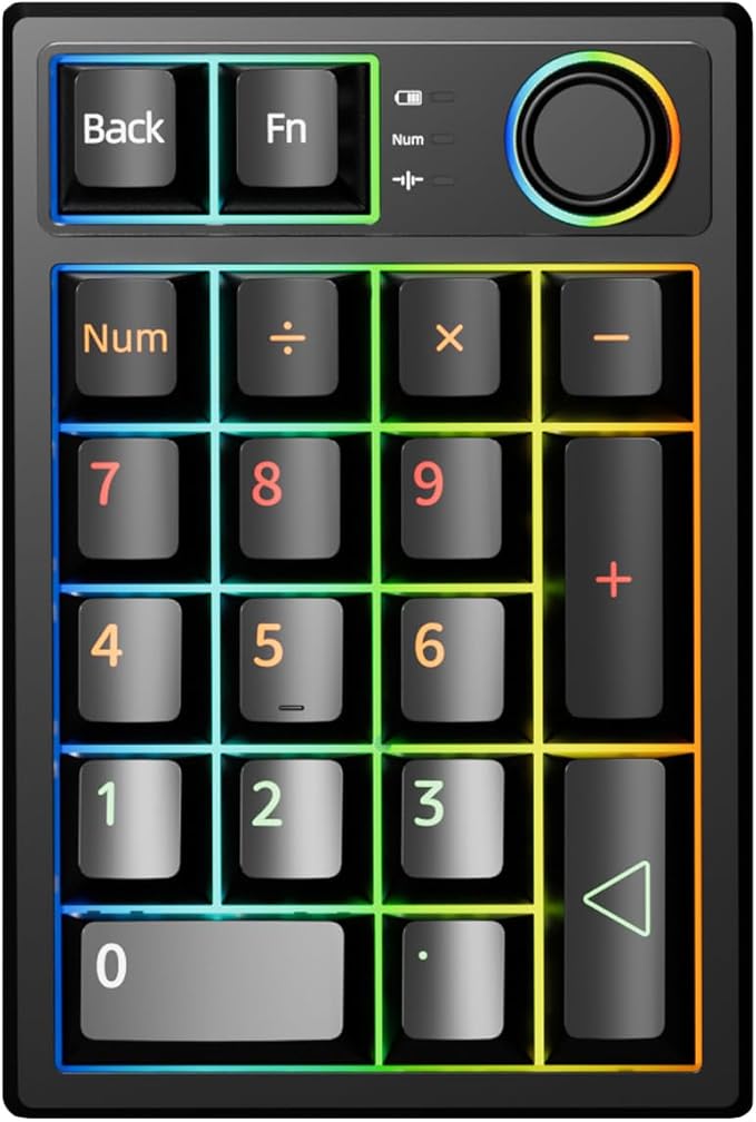 Gasket Creamy Mechanical Numpad Programmable Macro Keypad Wireless 2.4G/Bluetooth 5.0/Wired USB-C RGB Backlit Hot Swappable Number Pad Rechargeable Numeric Keyboard Metal Knob, Black