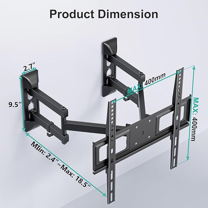 WALI Corner TV Wall Mount for 26-55 inch Flat Curved TVs, Full Motion Corner Bracket for LED, LCD, OLED Screens up to 110lbs, 400x400mm Mounting Holes, Black