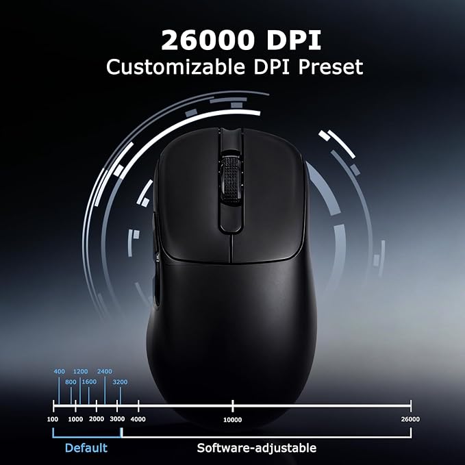 AJ179PRO PAW3395 26000 DPI Gaming Mouse, 8000Hz Polling Rate, 58g Ultra-Light, Tri-Mode (2.4G/Wired/Bluetooth 5.2), Magnetic RGB Charging Dock, Ergonomic Right-Hand Design, Black
