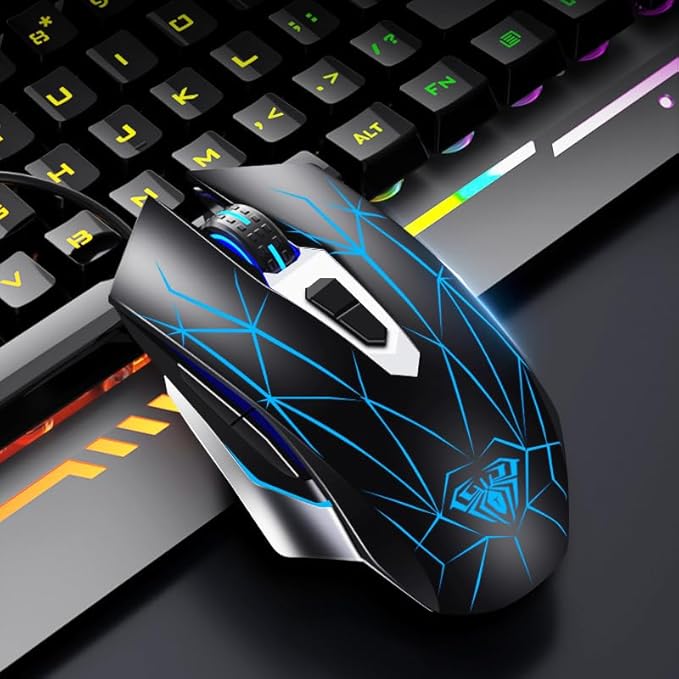 Mechnical E-Sports Gaming Mouse - USB 7 Programmable Buttons Mice with 2400 Adjustable DPI- Wired Connection-Breathing Light (Black)