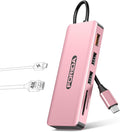 FORIDA 10G USB C Hub, 7 Ports Multiport Adapter to HDMI 4K for MacBook Pro/Air, USB C Splitter with USB 3.2 Port, 2 USB 2.0, Charing Port, Dual Card Redaer for iPhone 15/16/17 (Rose Gold, USB C 3.2)