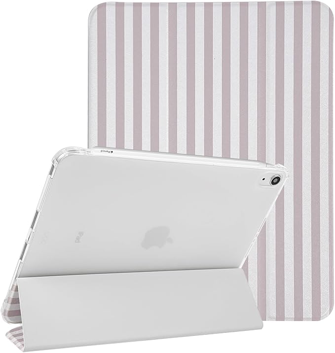 Lovmooful Compatible for iPad 11th 11-Inch A16 (2025),iPad 10 (10.9-Inch,2022 Model,10th Generation) Case with Pencil Holder Cute Striped Aesthetic Design Soft TPU Trifold Stand Protective-Apricot