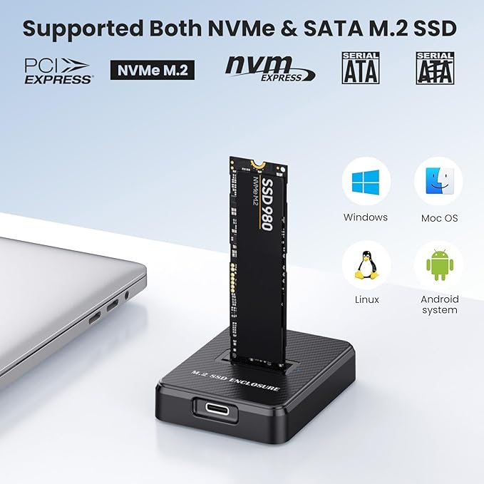NVMe & SATA M.2 Reader/Writer, M.2 SSD to USB-A/C Reader Adapter Compatible with (M Key, B+M Key) NVMe and SATA NGFF SSD Dock, Size for 2280 2260 2242 2230 Portable Plastic Enclosure