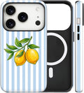 Magnetic for iPhone 17 Pro Max Case Cute Lemon Stripes Phone Case, Shockproof Slim TPU and Hard PC Protective Phone Cover Compatible with MagSafe Designed for Women Girls, Blue