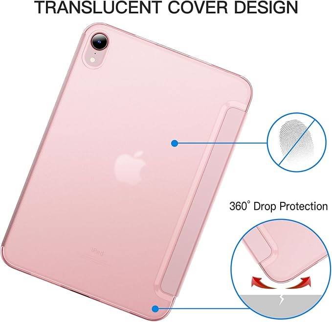 JETech Case for iPad mini (A17 Pro, 2024 Model, 7th Generation) / mini 6 (2021 Model, 6th Generation), Slim Stand Hard Back Shell Smart Cover with Auto Wake/Sleep (Pink)
