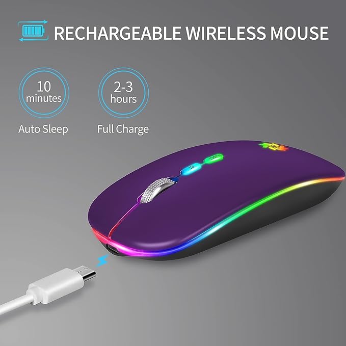 KBCASE Wireless Mouse, LED Wireless Mouse for Laptop, Slim Silent Mouse 2.4G Rechargeable Wireless Computer Mouse for Laptop, MacBook, iPad, Chromebook, with USB & Type-c Receiver